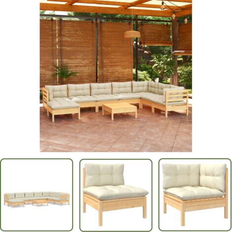The Living Store Salon de jardin 9 pcs avec coussins crème bois de pin massif - Salon De Jardin - Mobilier De Jardin - Ensemble Salon De Patio - Meubles De Jardin - Terrasse (1/5)