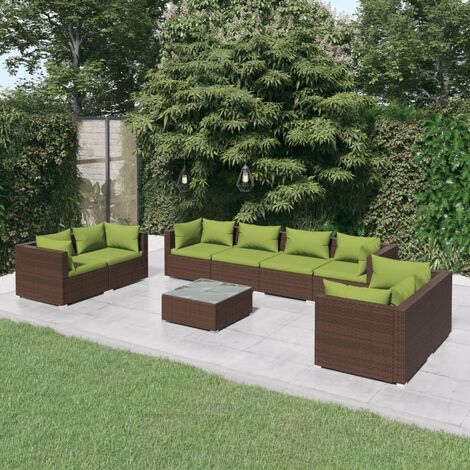 Salon de jardin 9 pcs Contemporain, Ensemble repas de jardin, avec coussins Résine tressée Marron OIB6932E (1/5)