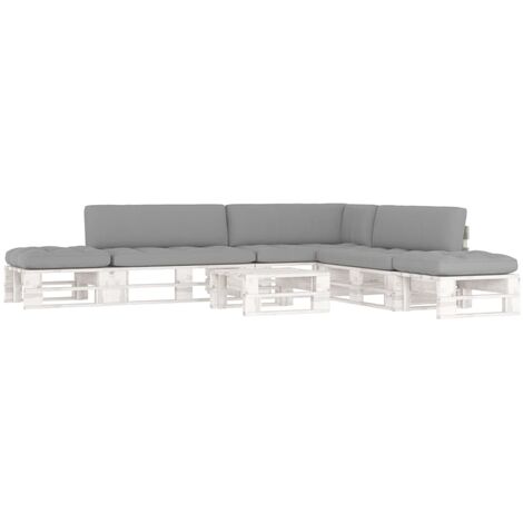 Salon de jardin palette 6 pcs Ensemble Table et Chaise de Jardin - et coussins Pin imprégné de blanc BV316456 - BonneVie (1/5)