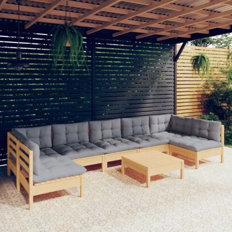 Salon de jardin 8 pcs - Canapé de jardin - Ensembles de Meubles d'exterieur - avec coussins gris Bois de pin massif Chic-976815 (1/5)
