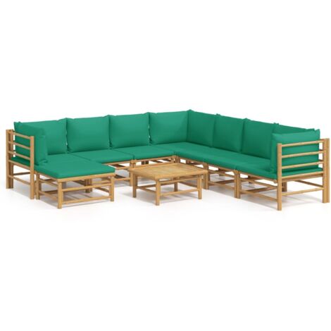Salon de jardin 9 pcs - Canapé de jardin - Ensembles de Meubles d'exterieur - avec coussins vert bambou Chic-888001 (1/5)