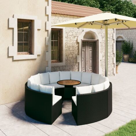 Salon de jardin 9 pcs Contemporain, Ensemble repas de jardin, avec coussins Résine tressée Noir OIB2695E (1/5)