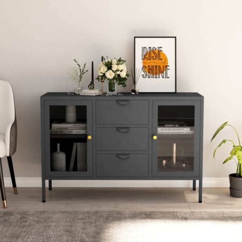 Buffet bas Contemporain - Meuble Commode de Rangement - Anthracite 105x35x70 cm Acier et verre trempé Chic-691766 (1/5)