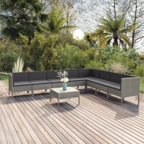 Salon de jardin 9 pcs - Canapé de jardin - Ensembles de Meubles d'exterieur - avec coussins Résine tressée Gris Chic-228257 (1/5)