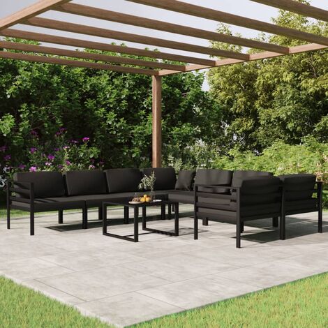 Salon de jardin 9 pcs Contemporain, Ensemble repas de jardin, avec coussins Aluminium Anthracite OIB2797E (1/5)