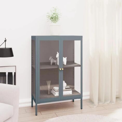 Buffet bas Contemporain - Meuble Commode de Rangement - Anthracite 75x35x105 cm Acier et verre Chic-848522 (1/5)