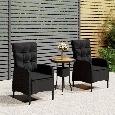 Ensemble Table et Chaises de jardin 3 pcs Mobilier de bistro Résine tressée Noir 41991 (1/5)