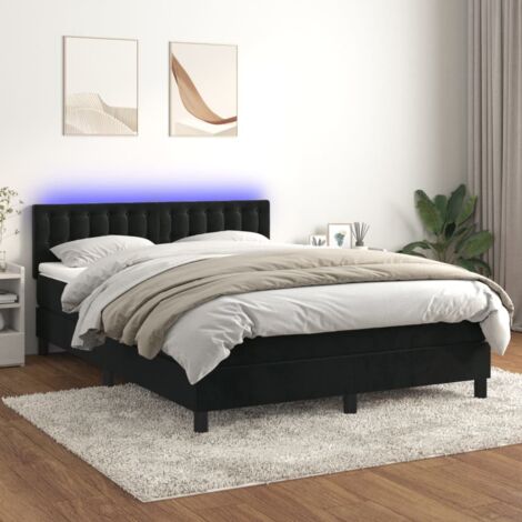Lit adulte Contemporain Lit à sommier tapissier avec matelas Noir 140x190 cm Velours 97579 (1/5)