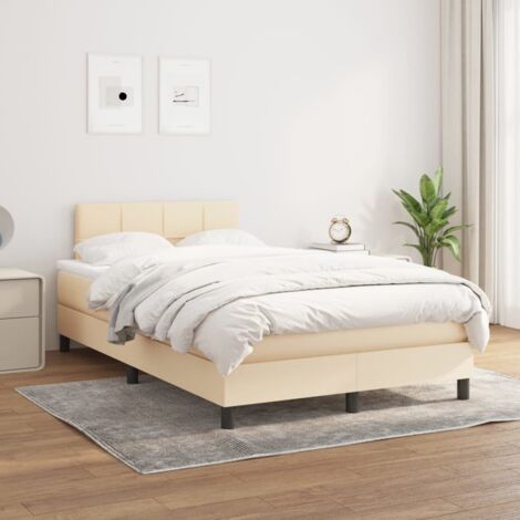 Lit adulte Contemporain Lit à sommier tapissier avec matelas Crème 120x200 cm Tissu 57819 (1/5)