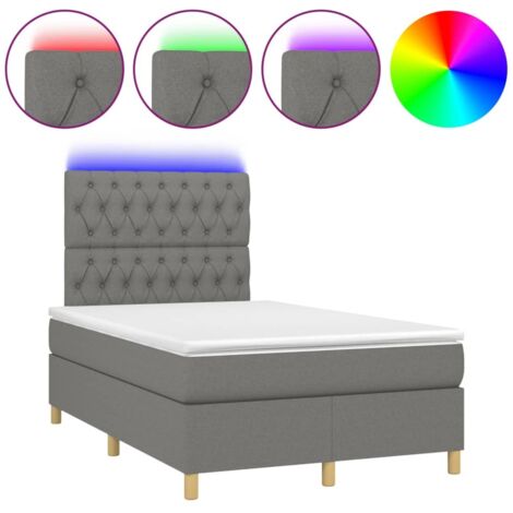 Sommier tapissier et matelas et LED  Lit adulte Contemporain Gris foncé 120x200 cm Tissu 68073 (1/5)