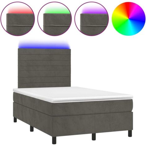 Sommier tapissier matelas et LED  Lit adulte Contemporain Gris foncé 120x200 cm Velours 66461 (1/5)