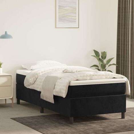 Lit adulte Contemporain Lit à sommier tapissier avec matelas Noir 90x200 cm Velours 13544 (1/5)