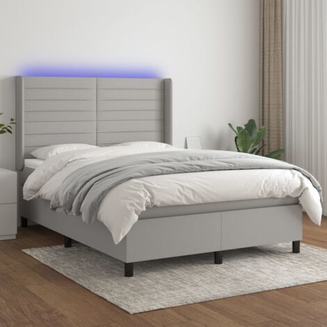 Sommier tapissier et matelas et LED Lit adulte Contemporain Gris clair 140x200 cm Tissu 85438 (1/5)