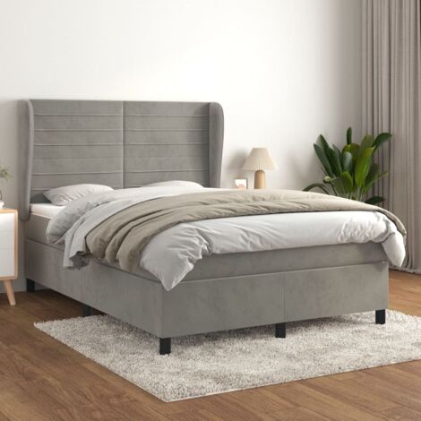 Lit adulte Contemporain  Lit à sommier tapissier et matelas Gris clair 140x200cm Velours 43200 (1/5)