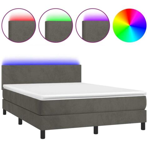 Sommier tapissier matelas et LED Lit adulte Contemporain Gris foncé 140x190 cm Velours 66739 (1/5)
