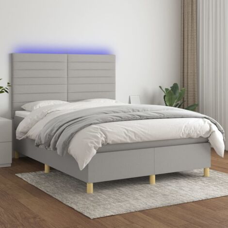 Sommier tapissier et matelas et LED Lit adulte Contemporain Gris clair 140x200 cm Tissu 43074 (1/5)