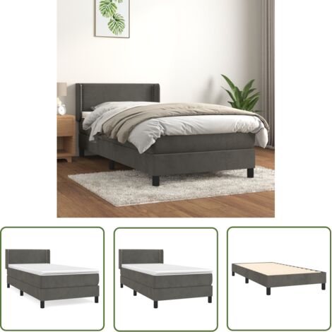 Lit adulte Contemporain Lit à sommier tapissier et matelas Gris foncé 90x200 cm Velours 51558 (1/5)