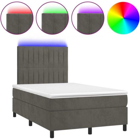 Sommier tapissier matelas et LED  Lit adulte Contemporain Gris foncé 120x200 cm Velours 21737 (1/5)