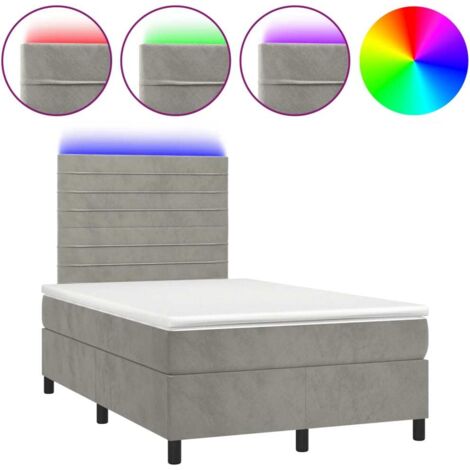 Sommier tapissier matelas et LED  Lit adulte Contemporain Gris clair 120x200 cm Velours 80907 (1/5)
