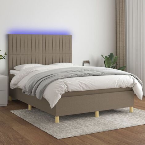 Sommier tapissier avec matelas et LED Lit adulte Contemporain Taupe 140x200 cm Tissu 87731 (1/5)