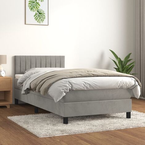 Lit adulte Contemporain Lit à sommier tapissier et matelas Gris clair 80x200 cm Velours 23825 (1/5)