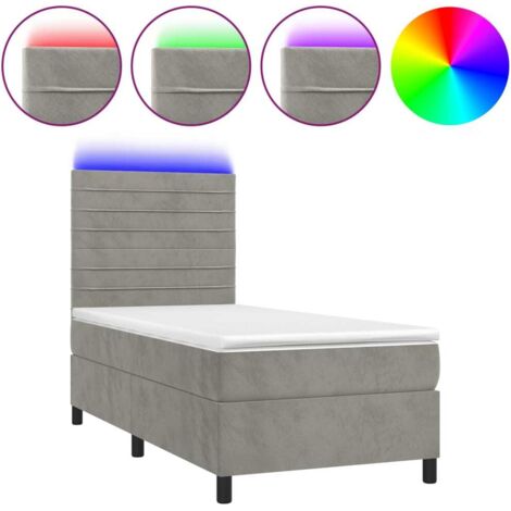 Sommier tapissier matelas et LED  Lit adulte Contemporain Gris clair 100x200 cm Velours 42155 (1/5)