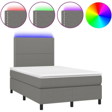 Sommier tapissier et matelas et LED  Lit adulte Contemporain Gris foncé 120x200 cm Tissu 44765 (1/5)