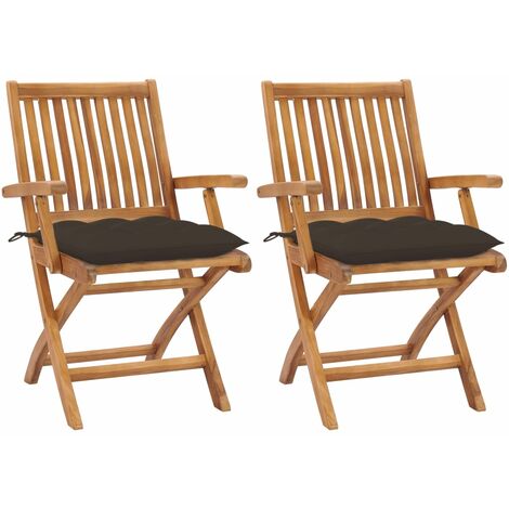 Lot de 2 Chaises de jardin Fauteuils de Jardin avec coussins taupe Bois de teck massif 72972 (1/5)