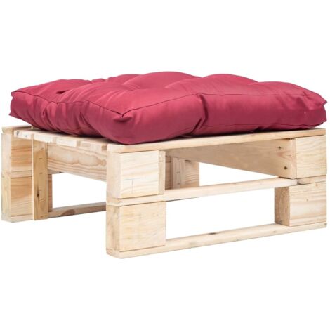 Repose-pied palette de jardin Tabouret Bas  Canapé de jardin et coussin rouge Bois naturel 26833 (1/4)