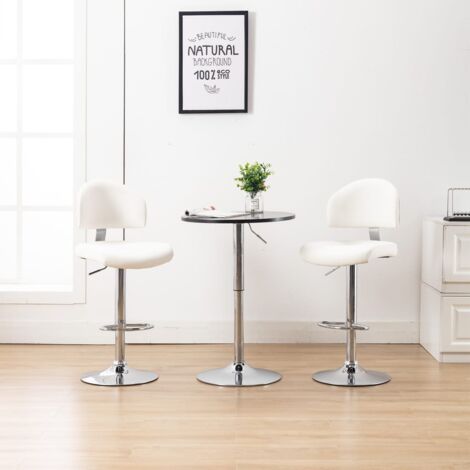 Lot de 2 Chaises de bar Tabourets de bar - Tabouret Haut Blanc Similicuir BV253513 - BonneVie (1/5)
