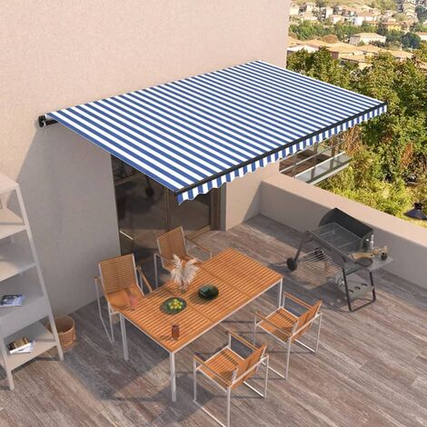 Auvent Marquise manuel rétractable, Store Banne pour Jardin Balcon Terrasse, 500x350 cm Bleu et blanc OIB5520E (1/5)