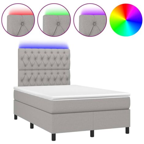 Sommier tapissier matelas et LED  Lit adulte Contemporain Gris clair 120x200 cm Tissu 60338 (1/5)