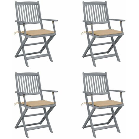 Lot de 4 Chaises de jardin pliables Chaises d'extérieur Fauteuil de Jardin avec coussins Bois d'acacia 63306 (1/5)
