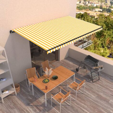 Auvent Marquise manuel rétractable, Store Banne pour Jardin Balcon Terrasse, 500x350 cm Jaune et blanc OIB2607E (1/5)