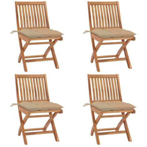 Lot de 4 Chaises de jardin pliables Fauteuils de Jardin avec coussins Teck solide 33266 (1/5)
