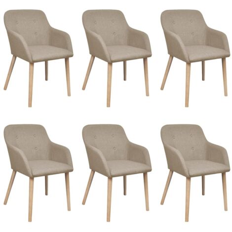 Lot de 6 Chaises Chaises de salle à manger Chaise de cuisine Beige Tissu et chêne massif 16249 (1/5)