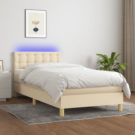 Sommier tapissier avec matelas et LED Lit adulte Contemporain Crème 90x200 cm Tissu 71897 (1/5)
