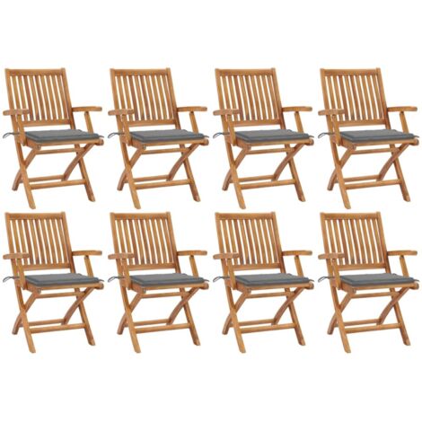Lot de 8 Chaises de jardin pliables - Chaises d'extérieur pour terrasse/jardin avec coussins Teck solide BV579527 - BonneVie (1/5)