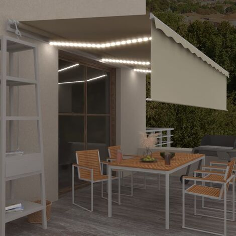 Auvent Marquise automatique store capteur de vent/LED, Store Banne pour Jardin Balcon Terrasse, 6x3 m Crème OIB6366E (1/5)