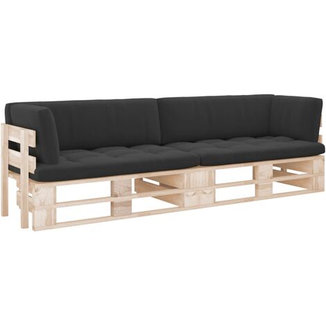 Canapé palette 2 places de jardin, Canapé d'extérieur, Meuble de jardin,avec coussins Bois de pin imprégné OIB3875E (1/5)