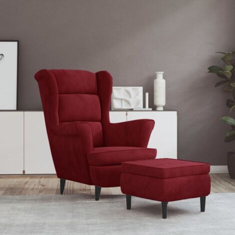 Fauteuil à oreilles Fauteuil de Relaxation Fauteuil Salon avec tabouret Bordeaux Velours 36027 (1/5)