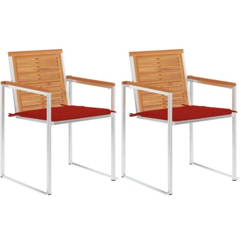 Lot de 2 Chaises de jardin et de camping avec coussins, Chaises de relaxation, Acacia solide et acier OIB4274E (1/5)
