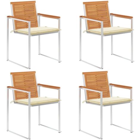 Lot de 4 Chaises de jardin et de camping, Chaises de relaxation, avec coussins Bois d'acacia massif OIB7380E (1/5)