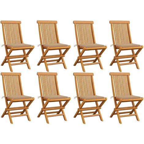 Lot de 8 Chaises de jardin avec coussins beige - Chaise d'extérieur pour terrasse/jardin Bois de teck massif BV587505 - BonneVie (1/5)
