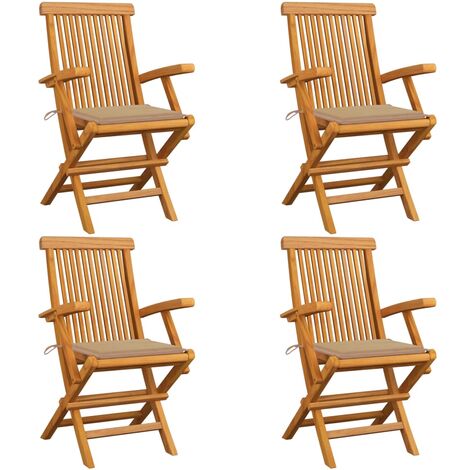 Lot de 4 Chaises de jardin avec coussins beige - Chaise d'extérieur pour terrasse/jardin Bois de teck massif BV845524 - BonneVie (1/5)