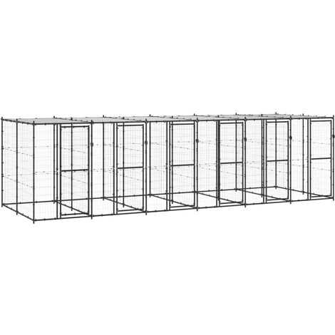 Chenil d'extérieur pour chiens Parc enclos pour animaux - Acier avec toit 14,52 m² BV609303 - BonneVie (1/5)