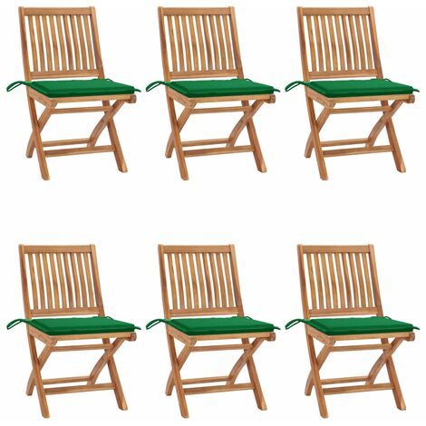 Lot de 6 Chaises de jardin pliables - Chaises d'extérieur pour terrasse/jardin avec coussins Bois de teck BV866179 - BonneVie (1/5)