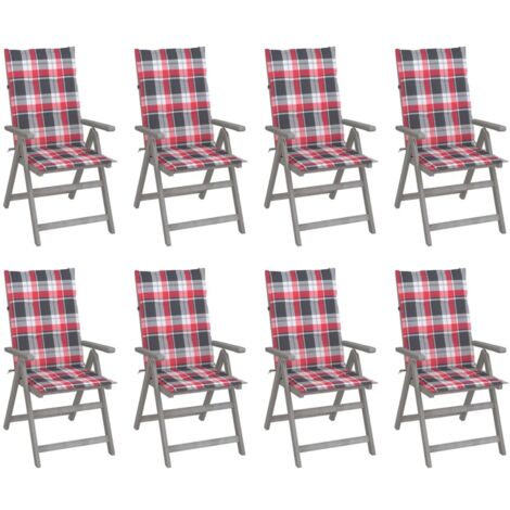 Lot de 8 Chaises de jardin inclinables - Chaises d'extérieur pour terrasse/jardin avec coussins Gris Acacia BV739773 - BonneVie (1/5)
