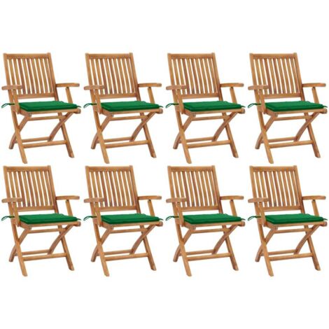 Lot de 8 Chaises de jardin pliables  Fauteuils de Jardin avec coussins Teck solide 27314 (1/5)