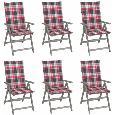 Lot de 6 Chaises de jardin inclinables Fauteuils de Jardin avec coussins Bois d'acacia 17588 (1/5)